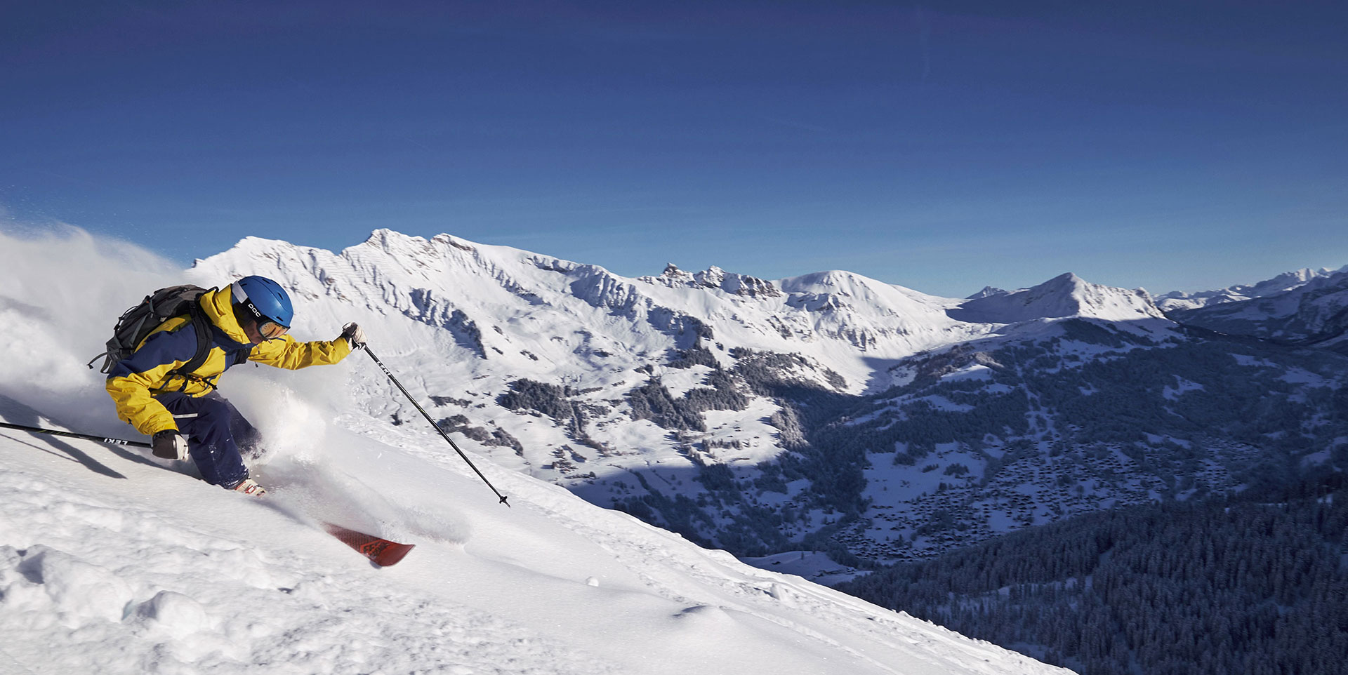 Villars i Sveits. Vakker utsikt over Alpene på en skireise og firmatur til Villars Sur Ollon.